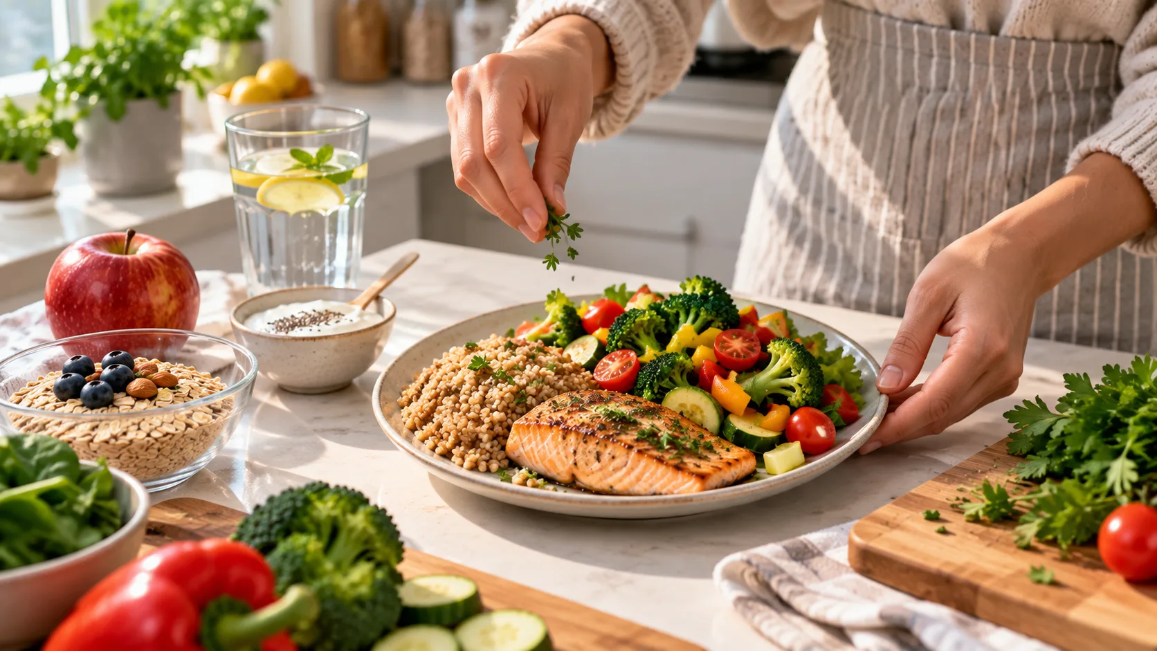 Sağlam arıqlama menyusu, protein, tərəvəz və tam taxıllarla balanslı qidalanma